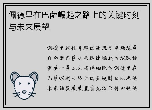 佩德里在巴萨崛起之路上的关键时刻与未来展望