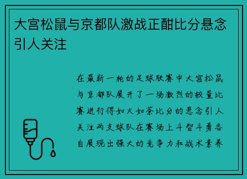 大宫松鼠与京都队激战正酣比分悬念引人关注